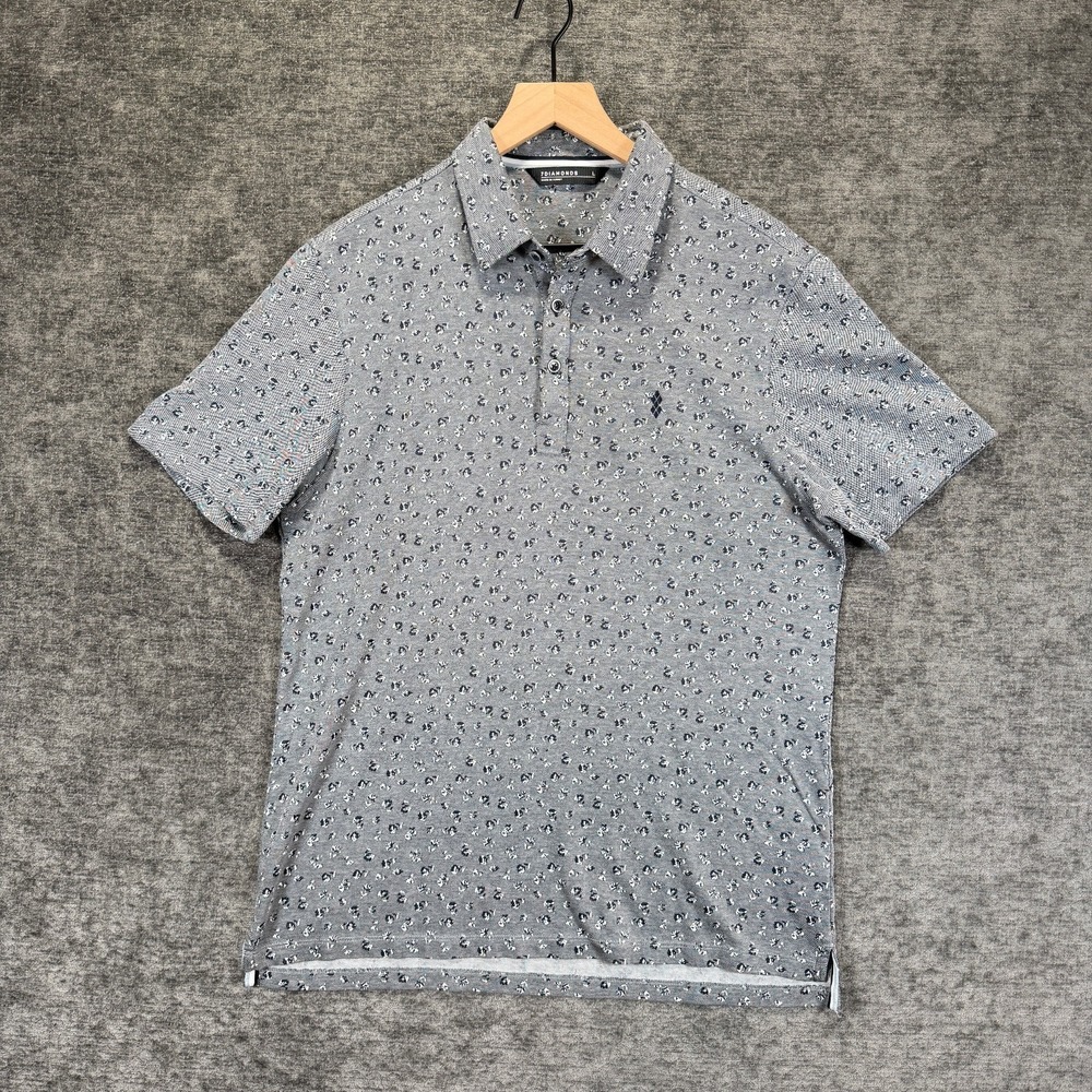 7‎ Diamonds Pinseeker Polo Shirt Golf Floral Print Gray Black L